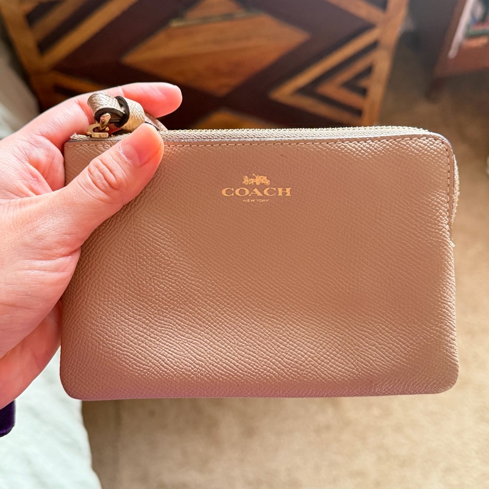 Coach Taupe Leather Wristlet
